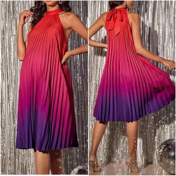 Maternity Vibrant Pleated Holiday Evening Party Dress - Picture 2 of 2